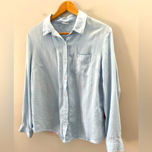 Tribal Women’s Lightweight Western Plaid Back Chambray Button Down Casual Top - Picture 2 of 3